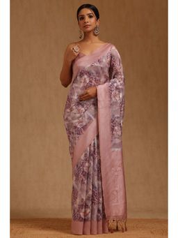 Soch - Pink Chanderi Floral Saree with Unstitched Blouse