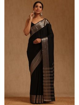 Soch - Black Georgette Woven Saree with Unstitched Blouse