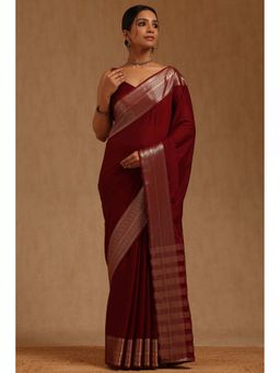 Soch - Maroon Georgette Woven Saree with Unstitched Blouse