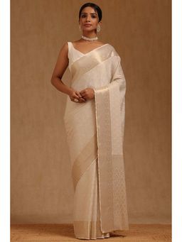 Soch - Cream Georgette Woven Saree with Unstitched Blouse
