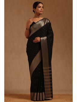 Soch - Black Georgette Woven Saree with Unstitched Blouse