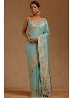 Soch - Blue Silk Blend Woven Saree with Unstitched Blouse
