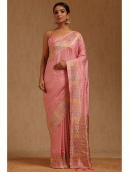 Soch - Pink Silk Blend Woven Saree with Unstitched Blouse