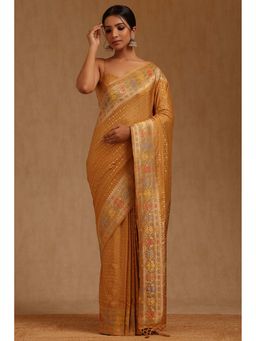 Soch - Mustard Silk Blend Woven Saree with Unstitched Blouse