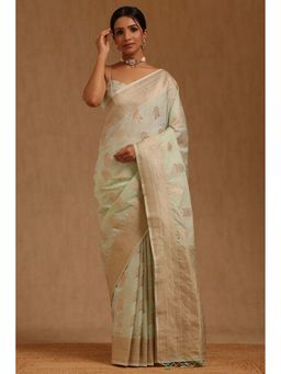 Soch - Green Tussar Floral Saree with Unstitched Blouse