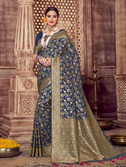 Odette - Blue Women Saree with Unstitched Blouse