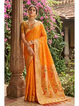 Mysilklove - Equator Yellow Zari Woven Paithani Saree with Unstitched Blouse