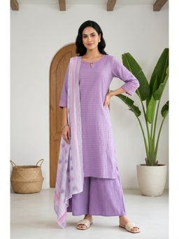 Aurelia - Lavender Stripes Keyhole Neck Wide Kurta & Palazzo with Dupatta