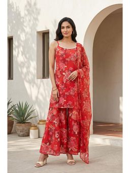 Aurelia - Red Floral Square Neck Wide Co ord Set