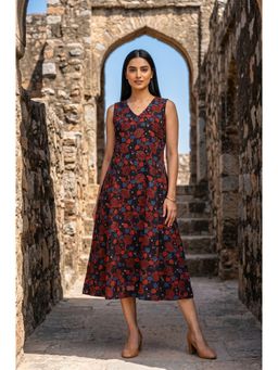 Folksong - Black Floral V-Neck Dress