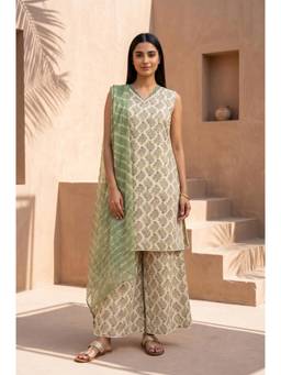 Folksong - Cream Floral V-Neck Wide Co ord Set