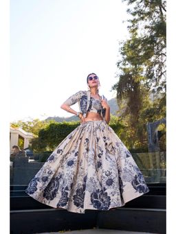 LooknBook Art - Cream Floral Square Neck Stitched Lehenga & Blouse with Dupatta