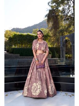 LooknBook Art - Mauve Floral Square Neck Stitched Lehenga & Blouse with Jacket