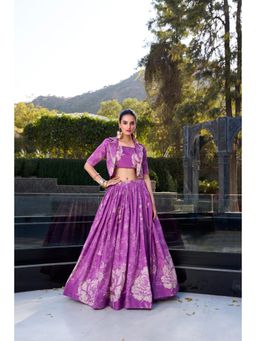 LooknBook Art - Purple Floral Square Neck Stitched Lehenga & Blouse with Jacket