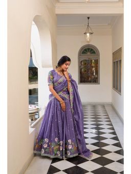 LooknBook Art - Lavender Embroidered Sweetheart Stitched Lehenga & Blouse with Dupatta