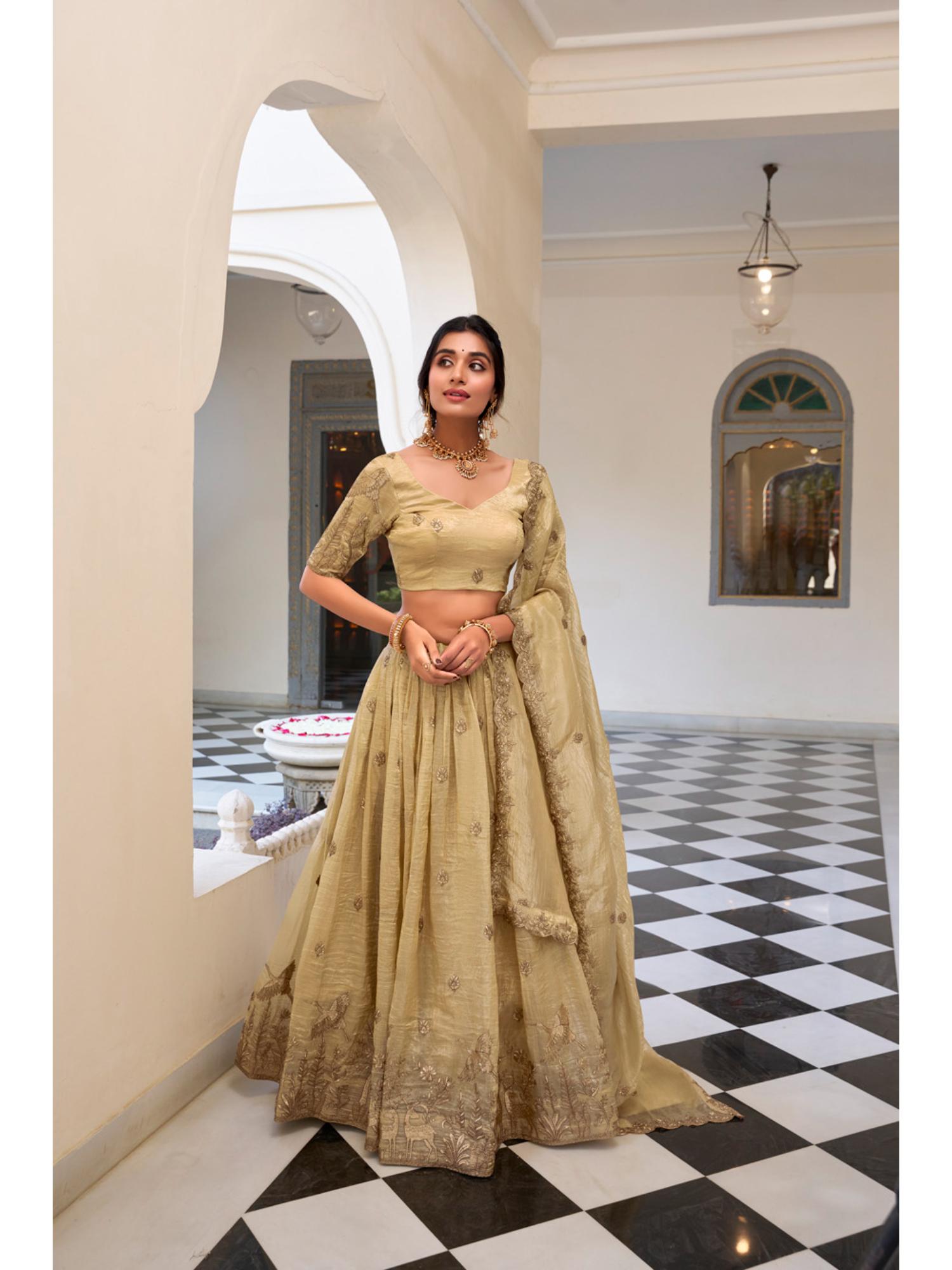 looknbook art Off White Embroidered Sweetheart Stitched Lehenga & Blouse with Dupatta-picture-33