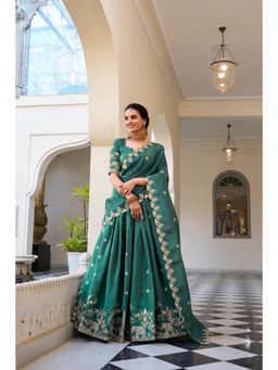 LooknBook Art - Teal Embroidered Sweetheart Stitched Lehenga & Unstitched Blouse with Dupatta