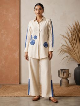 Autumnlane - Beige Solid/Plain Collar Neck Straight Co ord Set