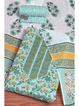 Biba - Green Floral Printed Unstitched Kurta & Bottom with Dupatta