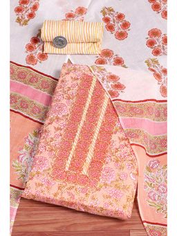 Biba - Peach Floral Printed Unstitched Kurta & Bottom with Dupatta