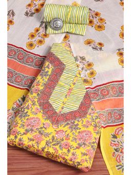 Biba - Yellow Floral Printed Unstitched Kurta & Bottom with Dupatta