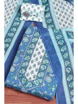 Biba - Blue Printed Unstitched Kurta & Bottom with Dupatta