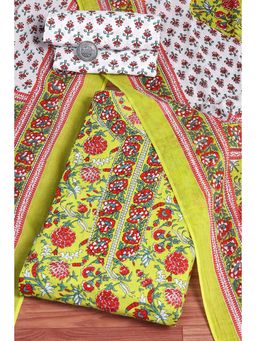Biba - Green Printed Unstitched Kurta & Bottom with Dupatta