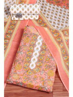 Biba - Peach Printed Unstitched Kurta & Bottom with Dupatta