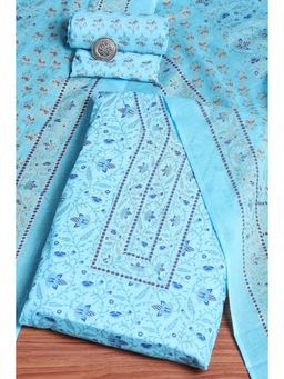 Biba - Blue Printed Unstitched Kurta & Bottom with Dupatta