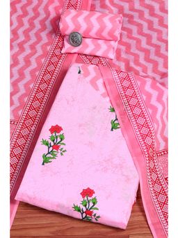 Biba - Pink Printed Unstitched Kurta & Bottom with Dupatta