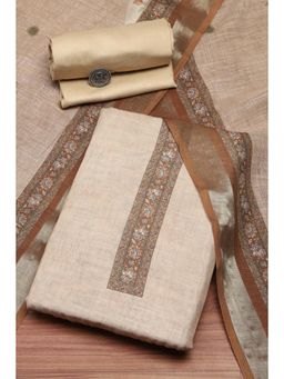 Biba - Beige Solid/Plain Unstitched Kurta & Bottom with Dupatta