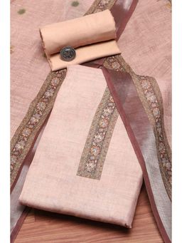 Biba - Peach Solid/Plain Unstitched Kurta & Bottom with Dupatta