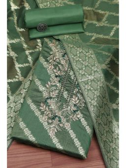 Biba - Green Embroidered Unstitched Kurta & Bottom with Dupatta