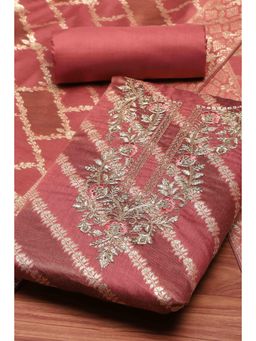 Biba - Maroon Embroidered Unstitched Kurta & Bottom with Dupatta