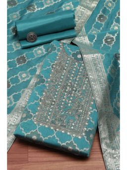 Biba - Blue Embroidered Unstitched Kurta & Bottom with Dupatta