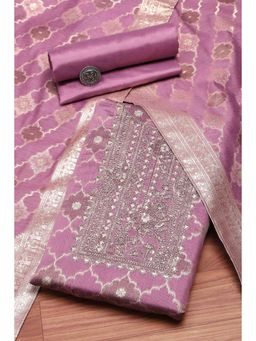 Biba - Purple Embroidered Unstitched Kurta & Bottom with Dupatta