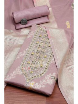 Biba - Purple Embroidered Unstitched Kurta & Bottom with Dupatta