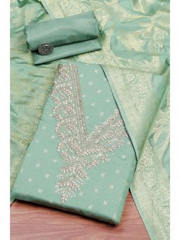 Biba - Green Embroidered Unstitched Kurta & Bottom with Dupatta