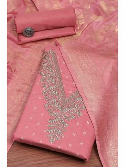 Biba - Peach Embroidered Unstitched Kurta & Bottom with Dupatta