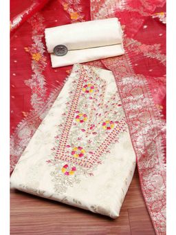 Biba - Pink Embroidered Unstitched Kurta & Bottom with Dupatta