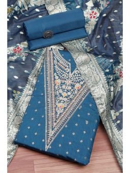 Biba - Blue Embroidered Unstitched Kurta & Bottom with Dupatta