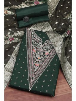 Biba - Green Embroidered Unstitched Kurta & Bottom with Dupatta