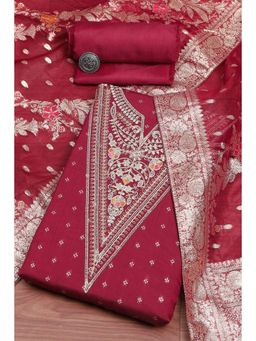 Biba - Green Embroidered Unstitched Kurta & Bottom with Dupatta