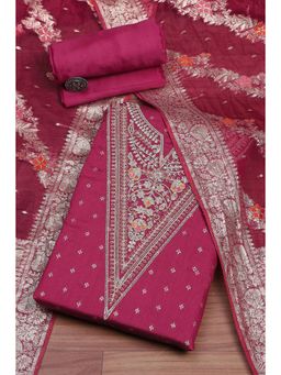 Biba - Pink Embroidered Unstitched Kurta & Bottom with Dupatta