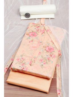 Biba - Peach Printed Unstitched Kurta & Bottom with Dupatta