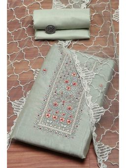 Biba - Beige Embroidered Unstitched Kurta & Bottom with Dupatta