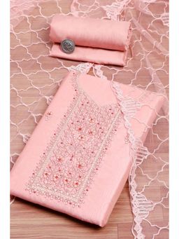 Biba - Peach Embroidered Unstitched Kurta & Bottom with Dupatta