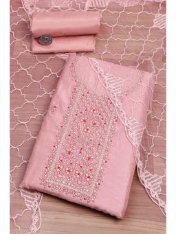 Biba - Pink Embroidered Unstitched Kurta & Bottom with Dupatta