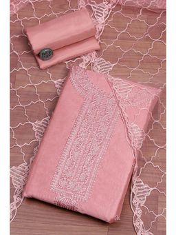 Biba - Peach Embroidered Unstitched Kurta & Bottom with Dupatta