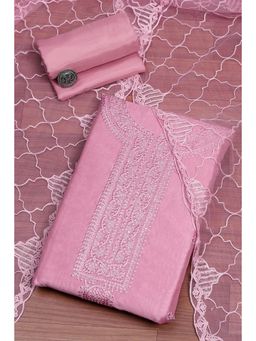 Biba - Pink Embroidered Unstitched Kurta & Bottom with Dupatta